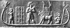 Священная барка. Оттиск печати из Урука. 3 тыс. до н. э.