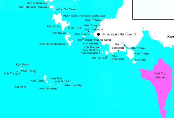 Острова Сиануквиля на карте.