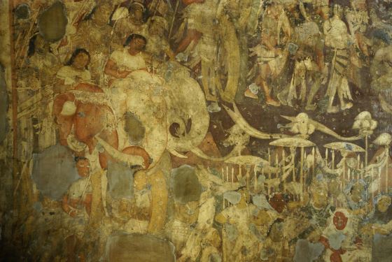 Росписи пещерных храмов Аджанты, наше фото фресок.