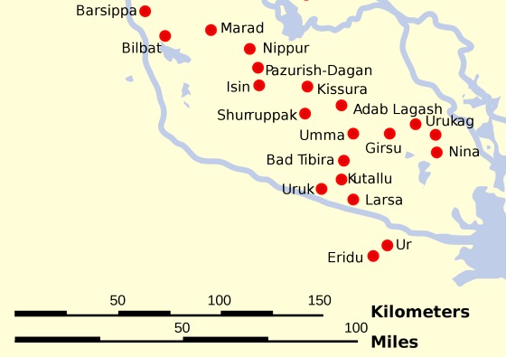 Эриду на карте Ирака.
