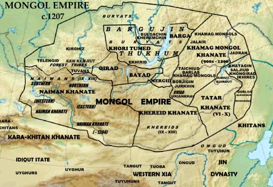 Карта - монгольская империя на 1207 год