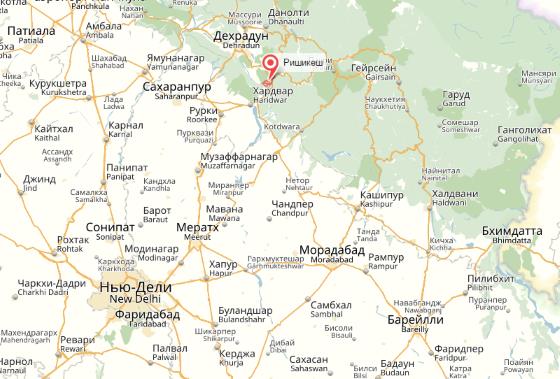 Ришикеш на карте Индии, находится рядом со столицей.