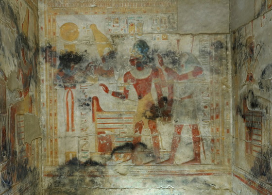 Храм Сети I  - Фараон Сети перед богами Гором и Осирисом