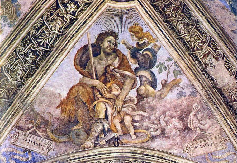 Адам хватает ребенка в присутствии похитительницы детей Лилит. Фреска Филиппино Липпи, базилика Санта-Мария-Новелла, Флоренция